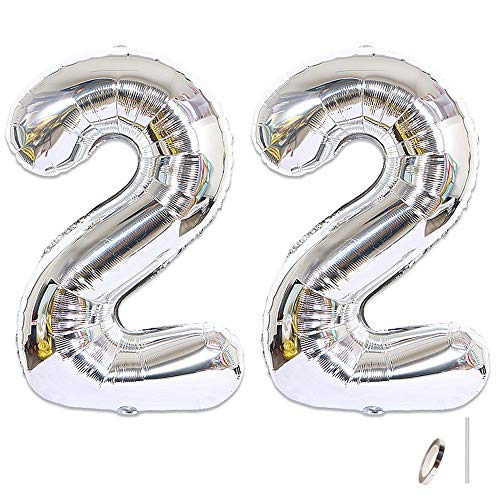 Shuxy 2pcs 40 Inch Jumbo Giant Number 22 Silver Mylar Balloons for Birthday Party Decoration Wedding Anniversary - Image 1