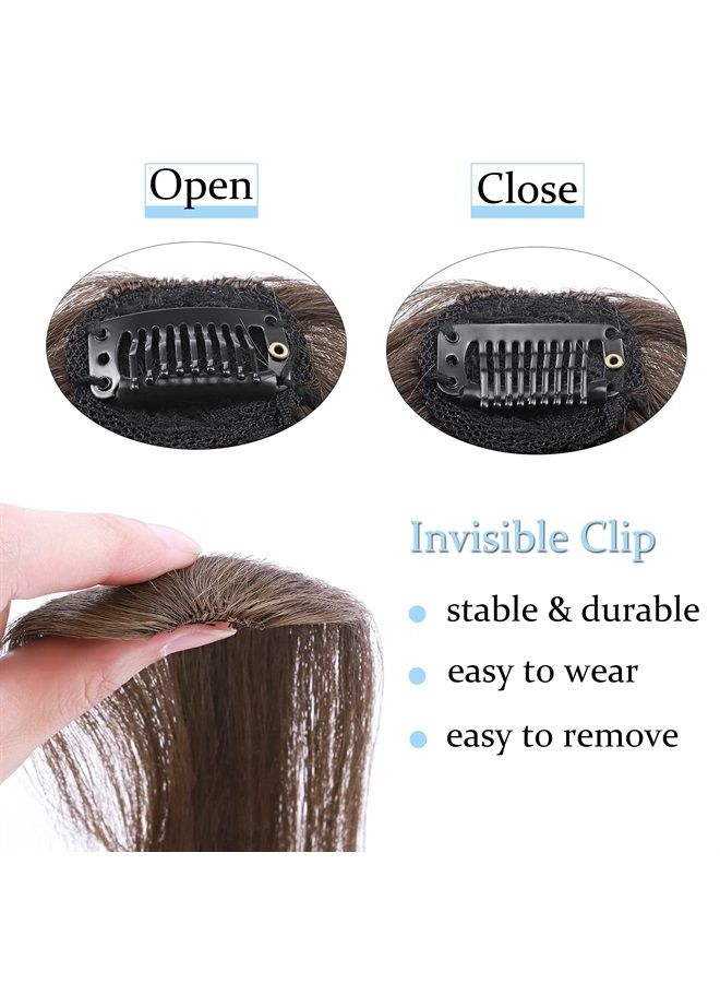 SEGO Side Bangs Clip in Bangs 100% Real Human Hair 10 inch 2PCS French Bangs Wave Fringe Swept Natural look Hair Piece 15g/Pcs-Medium Brown - Image 1