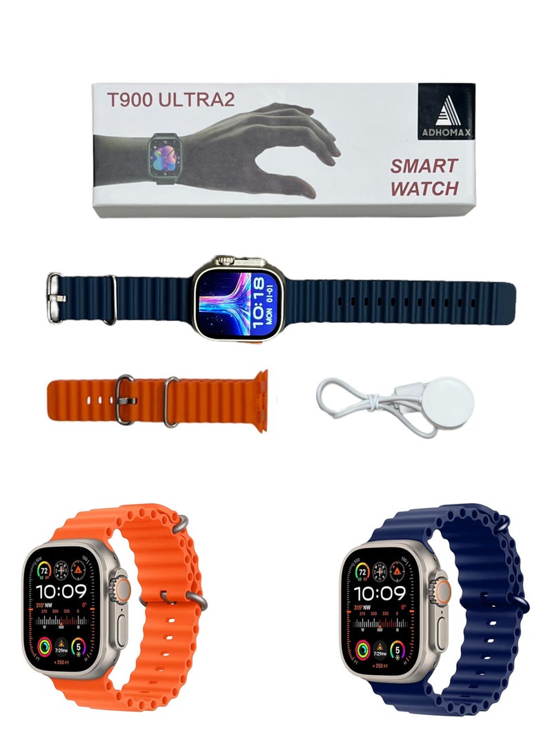 adhomax New T900 Ultra 2 smart watch Elegant Design 2.2" NFC, infinite display, Fitness Tracker, Heart Rate, Bluetooth, Wireless Charging, works with IOS and android, for men and women - Image 1