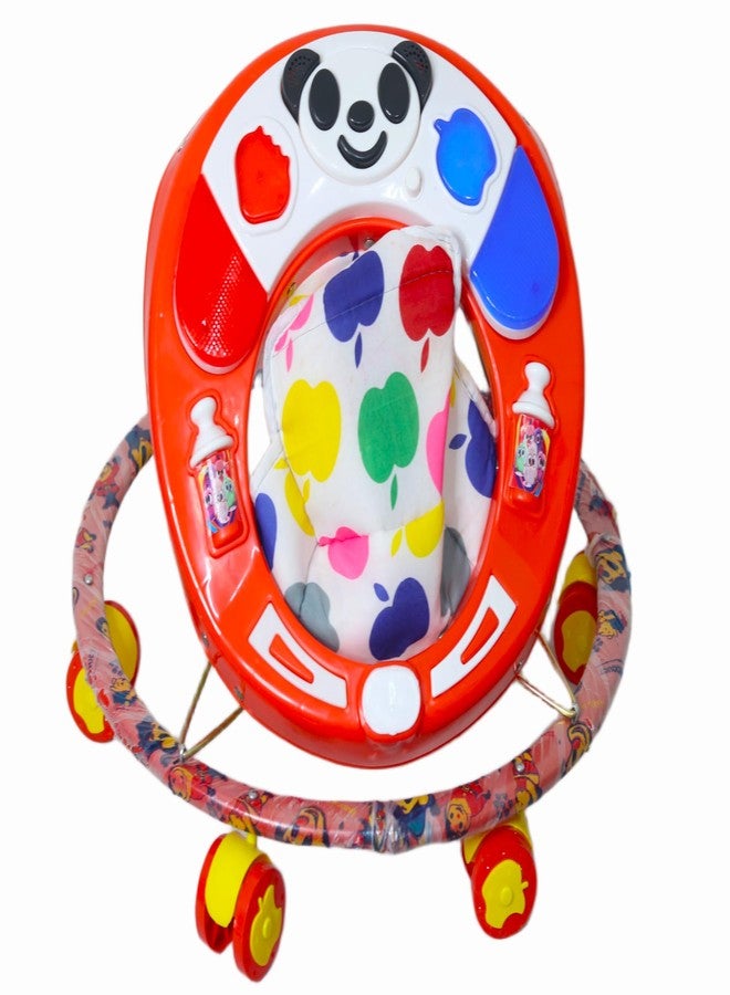 EVOSHINE Baby Round Walker with Music, Heavy Duty Metal Frame, 6-18 Months Baby Activity Walker, Safe & Comfortable First Step Walking Support (Red) - Image 3