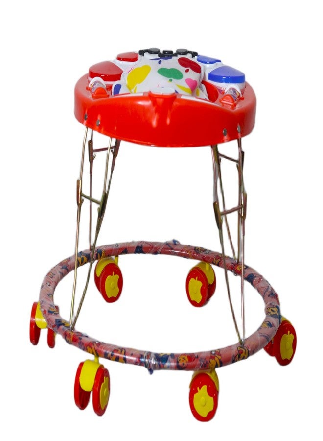 EVOSHINE Baby Round Walker with Music, Heavy Duty Metal Frame, 6-18 Months Baby Activity Walker, Safe & Comfortable First Step Walking Support (Red) - Image 2