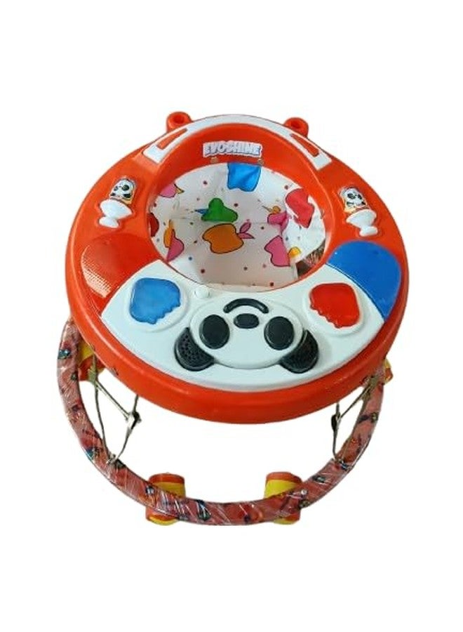 EVOSHINE Baby Round Walker with Music, Heavy Duty Metal Frame, 6-18 Months Baby Activity Walker, Safe & Comfortable First Step Walking Support (Red) - Image 1
