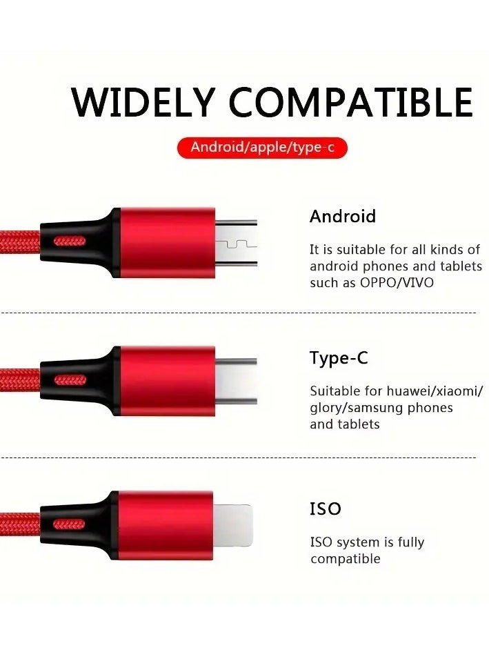 ELTRAZONE - 3-in-1 Multifunctional Charging Cable (1.2M) – Nylon Braided USB to Type-C/Micro-USB/Lightning – Quick Charge Adapter for Smartphones and Tablets – [Matte Round Cord] [5-10W Power] [Voltage ≤36V] - Image 1