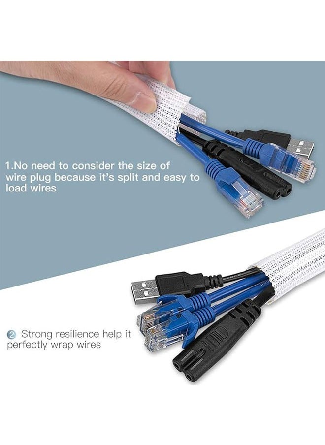 Generic Adjustable Braided Cable Sleeve 2m White, Wire Hider with Flame Retardancy Wires Organizer and Protector,  Data Cable Arrange, Cable Protection Sleeve for TV and Desk PC Cable Wraps  - Image 2