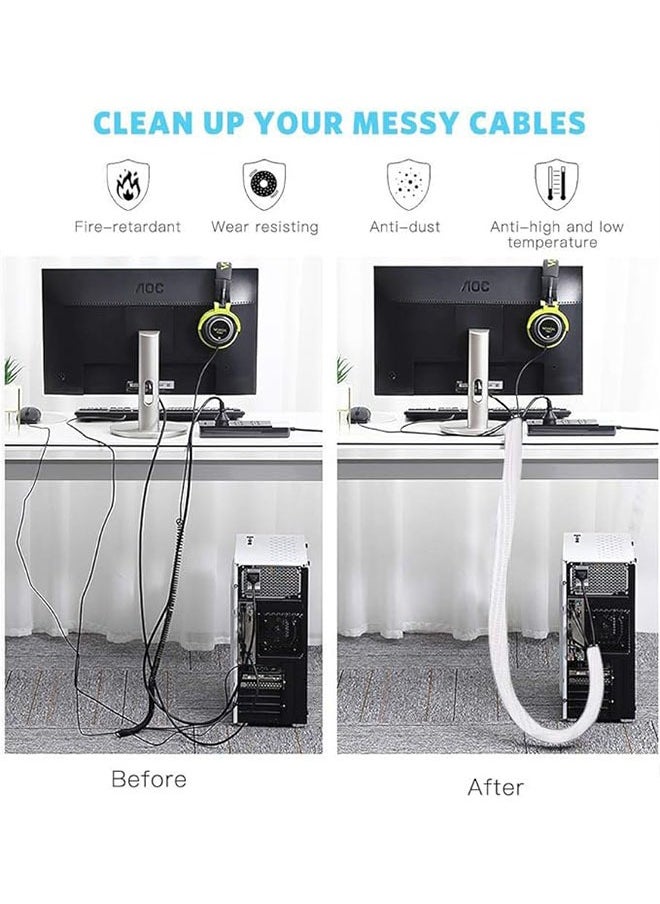 Generic Adjustable Braided Cable Sleeve 2m White, Wire Hider with Flame Retardancy Wires Organizer and Protector,  Data Cable Arrange, Cable Protection Sleeve for TV and Desk PC Cable Wraps  - Image 5