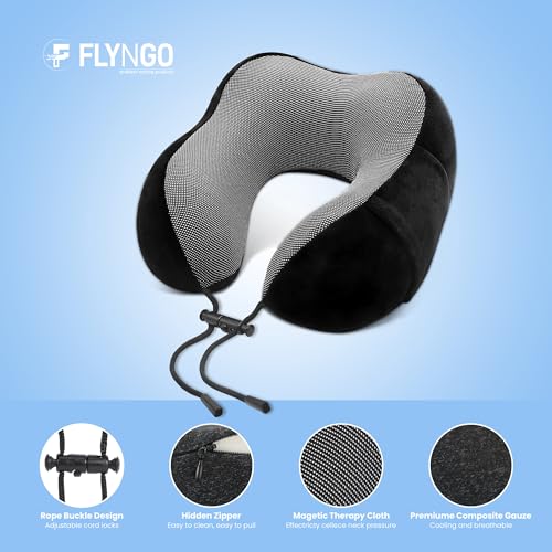FLYNGO Memory Foam Neck Pillow for Travel Neck Support Pillow with Rest Eye Mask, Noise Isolating Ear Plugs Portable Combo (Black, pack of 1) - Image 4