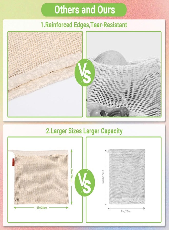 ENPOINT Pack of 12 Reusable Grocery Bags, 3 Sizes (4xS+4xM+4xL) Reusable Shopping Bags Heavy Duty Cotton Bags Mesh Bags for Vegetables, Enhanced Closure Edge, Double Stitched, with Tare Weight - Image 4