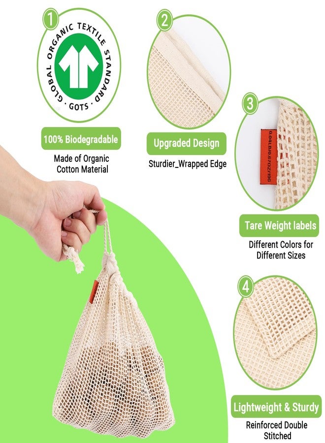 ENPOINT Pack of 12 Reusable Grocery Bags, 3 Sizes (4xS+4xM+4xL) Reusable Shopping Bags Heavy Duty Cotton Bags Mesh Bags for Vegetables, Enhanced Closure Edge, Double Stitched, with Tare Weight - Image 3