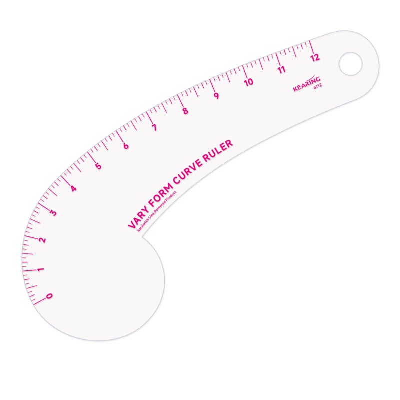 KEARING 12Inch Clear Vary Form Curve Ruler for Sewing Sandwich Line Scale French Curve Ruler for Pattern Making Hip Curve Ruler for Measuring Fashion Design