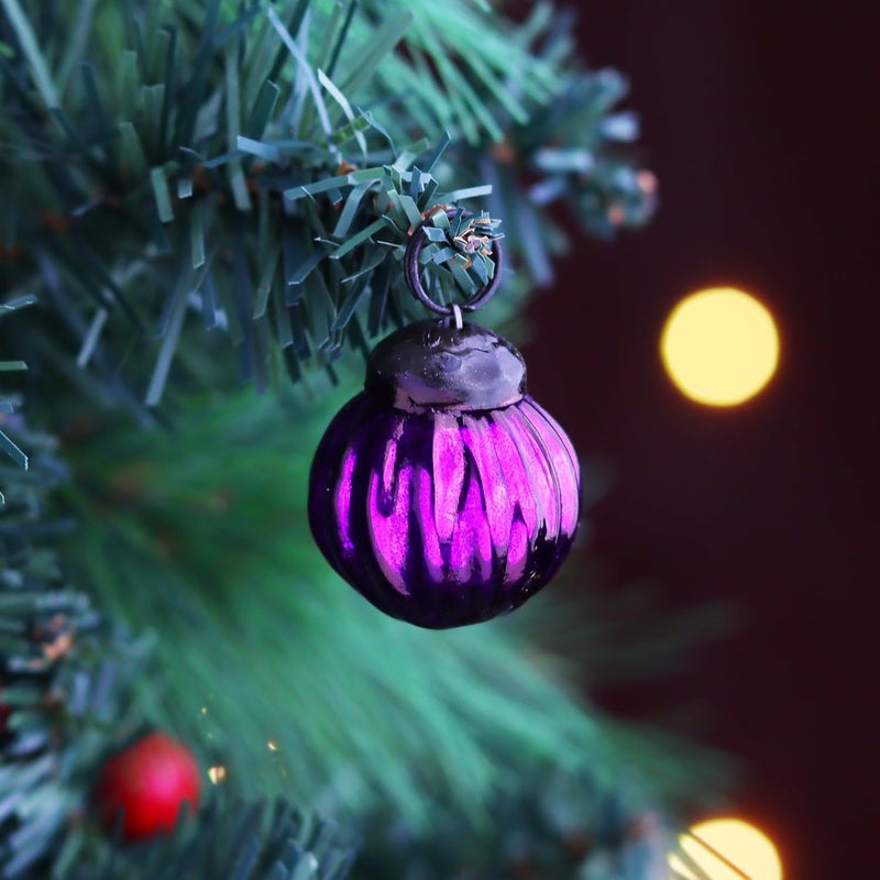 Indian-Shelf 100 Pieces Glass Gold Purple Christmas Ornaments Decorative Mercury Mini Vintage Bulk Hanging Ornaments for Halloween Christmas Tree New Year Valentine Day Holidays Event and Wedding Party Decor - Image 4