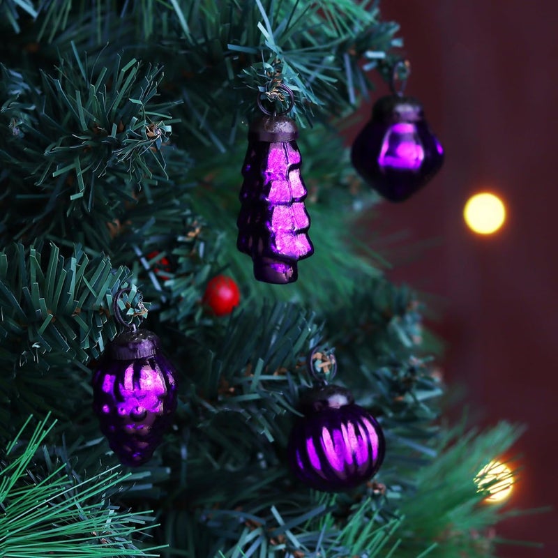 Indian-Shelf 100 Pieces Glass Gold Purple Christmas Ornaments Decorative Mercury Mini Vintage Bulk Hanging Ornaments for Halloween Christmas Tree New Year Valentine Day Holidays Event and Wedding Party Decor - Image 3