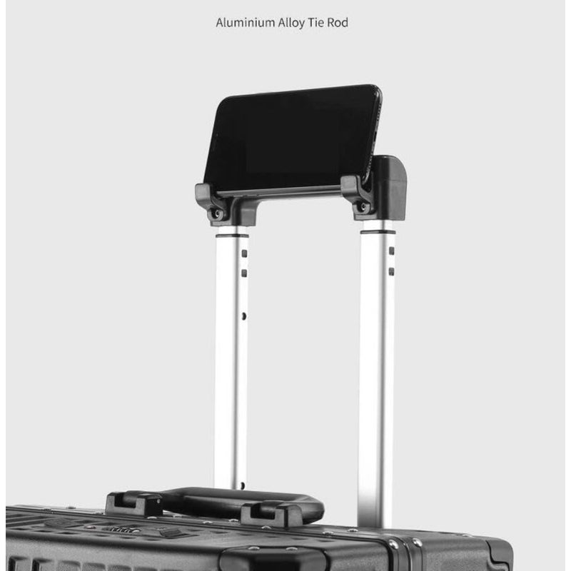 20-Inch Aluminum Framed Travel Luggage for Multi-Function Use, Silver, Lightweight Durable with Spinner Wheels, Front Opening Lid, TSA Lock, Cup Holder, USB Charging Port, Phone Holder and Hook - Image 4