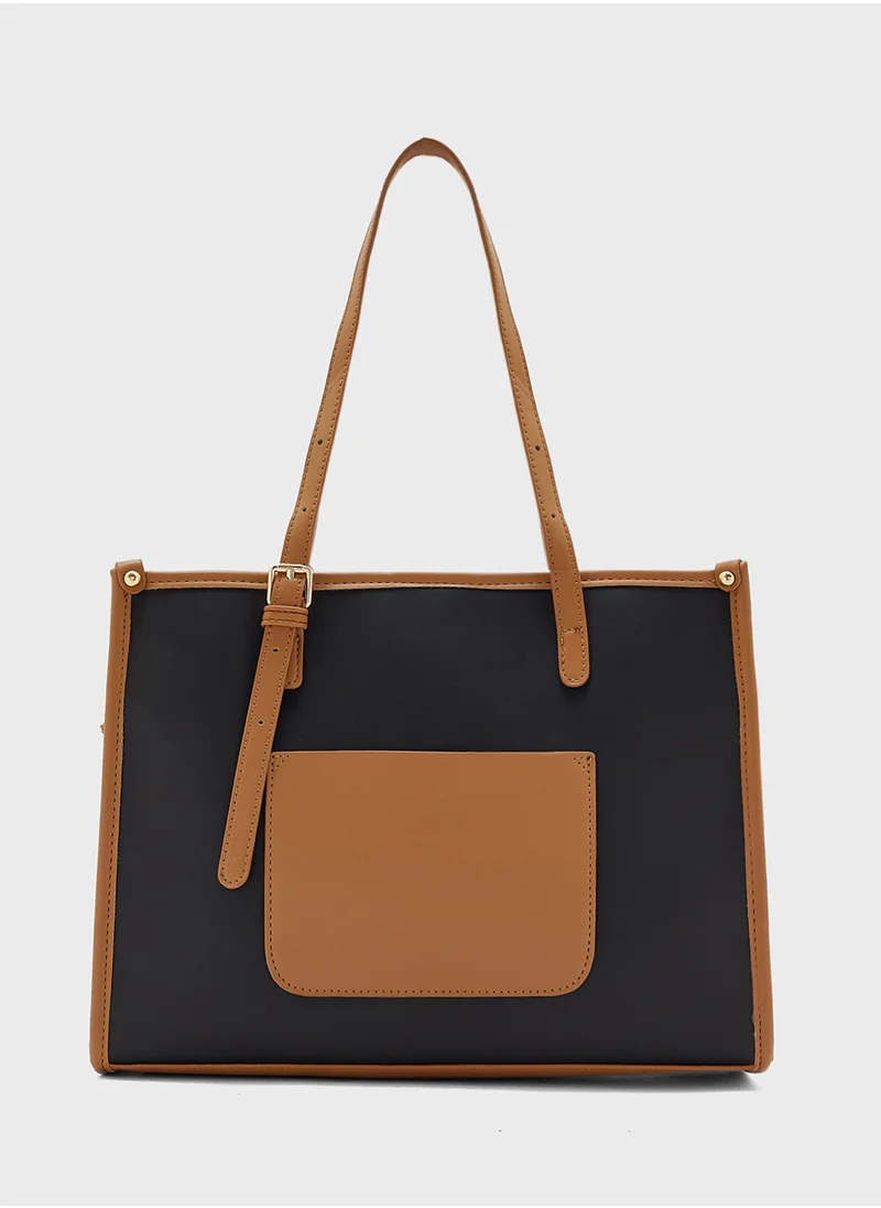 ELLA Contrast Color Tote Bag With Pouch