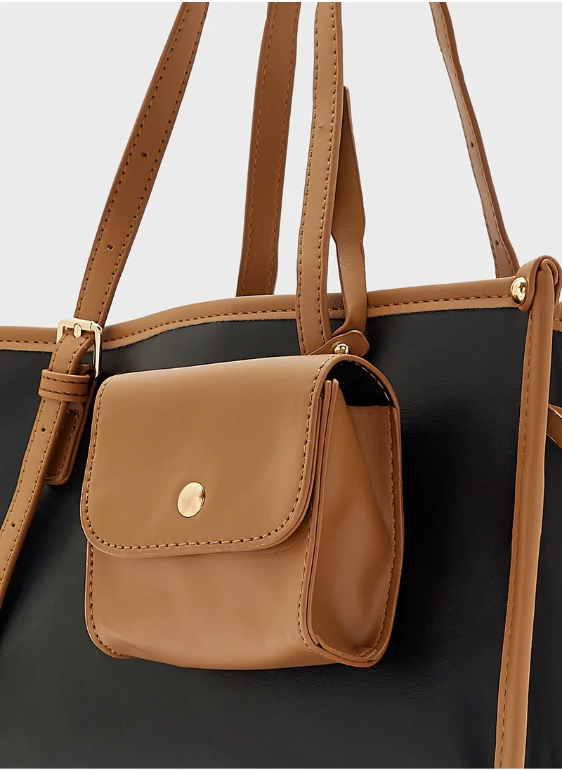 ELLA Contrast Color Tote Bag With Pouch