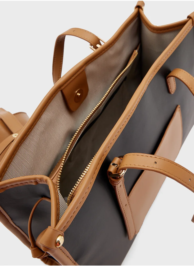 ELLA Contrast Color Tote Bag With Pouch