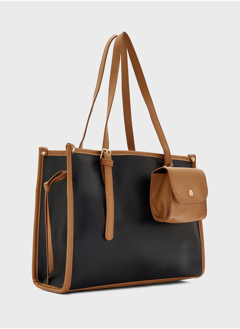ELLA Contrast Color Tote Bag With Pouch