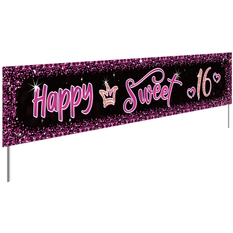 Helewilk Happy Sweet 16 Large Banner Backdrop 16 and Fabulous Happy 16th Birthday Party Outdoor Sign Cheers to 16 Years Birthday Party Decorations Supplies - Image 2