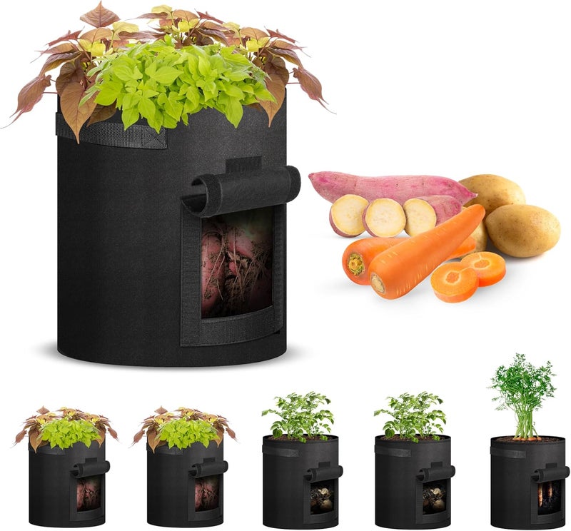 iPower 10 Gallon Potato Grow Bags with Flap 5Pack Thick Nonwoven Fabric Planter Pot with Handles and Harvest Window for Potato Tomato and Vegetables Black - Image 1