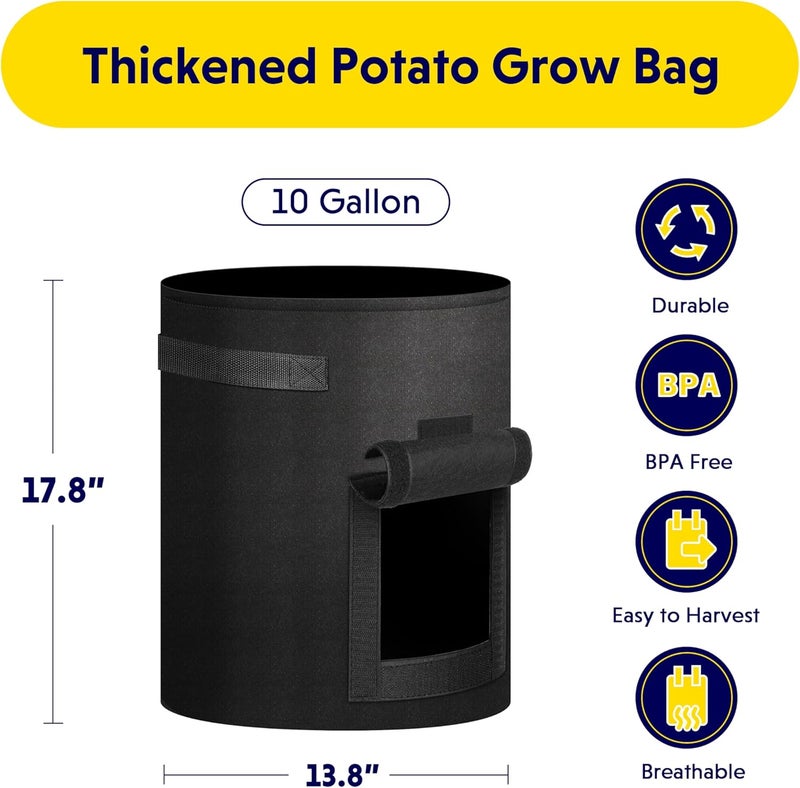 iPower 10 Gallon Potato Grow Bags with Flap 5Pack Thick Nonwoven Fabric Planter Pot with Handles and Harvest Window for Potato Tomato and Vegetables Black - Image 2