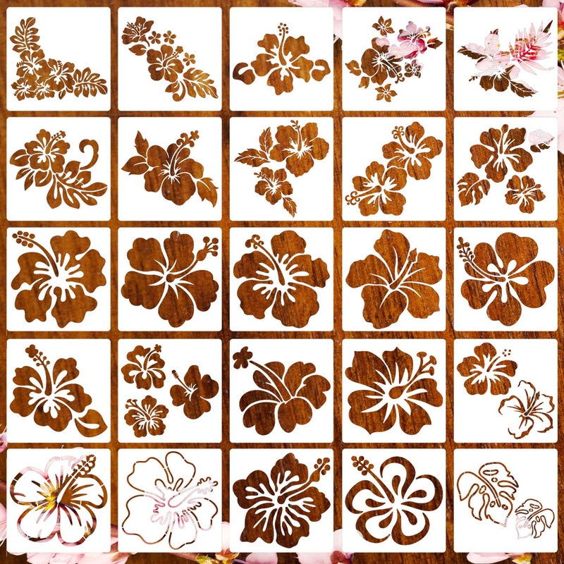 Hibiscus Stencils Flower Stencil 6inch Tropical Flower Drawing Templates Hawaii Flowers Painting Stencils for Wood Wall Canvas Furniture Porch Home Decor