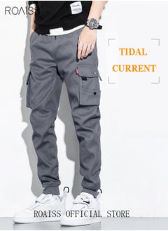 roaiss Men's Cargo Trendy Pants Casual Jogging Pants Loose Fit Ankle-Tied with Elastic Drawstring Comfortable Workout Trousers Multiple Pockets Suitable for Various Body Types Grey  - Image 2