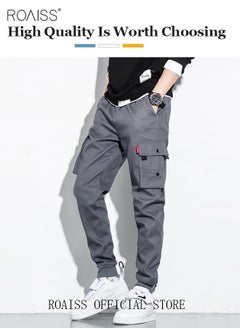 roaiss Men's Cargo Trendy Pants Casual Jogging Pants Loose Fit Ankle-Tied with Elastic Drawstring Comfortable Workout Trousers Multiple Pockets Suitable for Various Body Types Grey  - Image 4