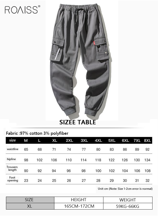 roaiss - Men's Cargo Trendy Pants Casual Jogging Pants Loose Fit Ankle-Tied with Elastic Drawstring Comfortable Workout Trousers Multiple Pockets Suitable for Various Body Types Grey - Image 1