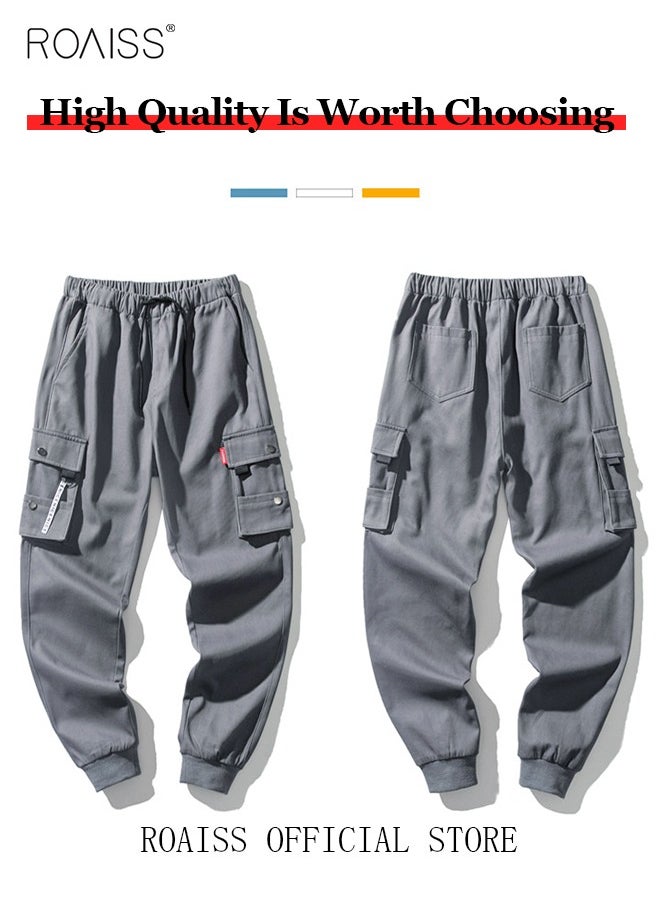 roaiss - Men's Cargo Trendy Pants Casual Jogging Pants Loose Fit Ankle-Tied with Elastic Drawstring Comfortable Workout Trousers Multiple Pockets Suitable for Various Body Types Grey - Image 1