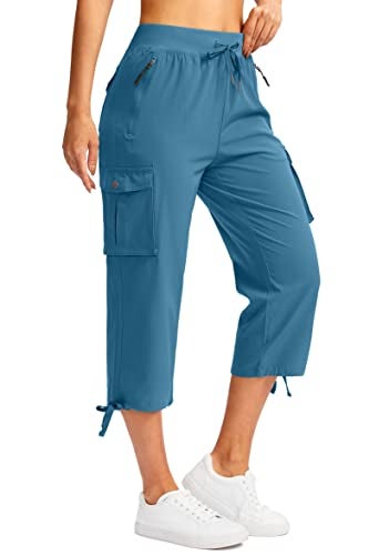 Soothfeel Women's Cargo Capris Pants with 6 Pockets Lightweight Quick Dry Travel Hiking Summer Pants for Women Casual (Blue, XXL) - Image 1