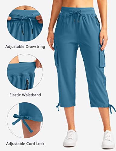 Soothfeel Women's Cargo Capris Pants with 6 Pockets Lightweight Quick Dry Travel Hiking Summer Pants for Women Casual (Blue, XXL) - Image 3