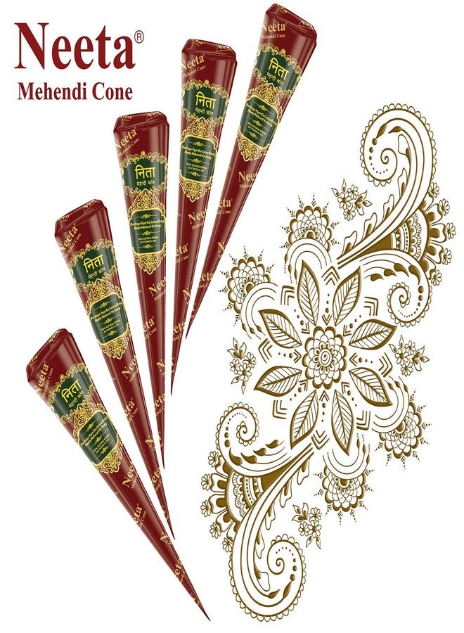 Neeta Mehendi Cones For Hand (12 Cones in a Box) Natural Mehndi For Hand Designing Reddish Brown Color Long Lasting Niddle Cones Natural Henna Cones For Festivals Marriage Women Men Hand Designing Without Chemical (Pack Of 2) - Image 4