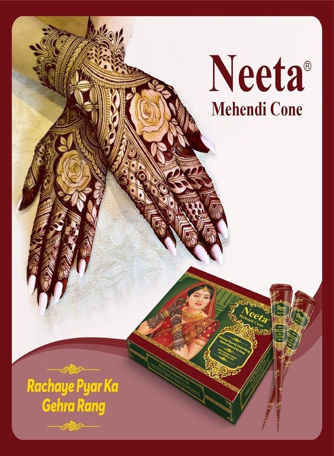 Neeta Mehendi Cones For Hand (12 Cones in a Box) Natural Mehndi For Hand Designing Reddish Brown Color Long Lasting Niddle Cones Natural Henna Cones For Festivals Marriage Women Men Hand Designing Without Chemical (Pack Of 2) - Image 5
