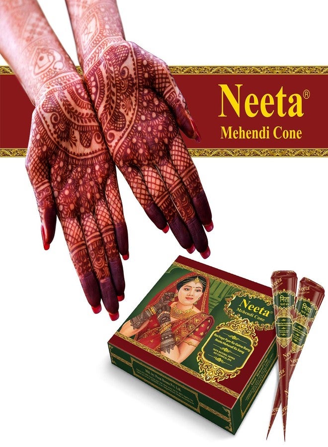 Neeta Mehendi Cones For Hand (12 Cones in a Box) Natural Mehndi For Hand Designing Reddish Brown Color Long Lasting Niddle Cones Natural Henna Cones For Festivals Marriage Women Men Hand Designing Without Chemical (Pack Of 2) - Image 2