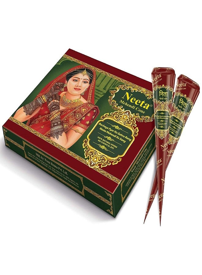 Neeta Mehendi Cones For Hand (12 Cones in a Box) Natural Mehndi For Hand Designing Reddish Brown Color Long Lasting Niddle Cones Natural Henna Cones For Festivals Marriage Women Men Hand Designing Without Chemical (Pack Of 2) - Image 1