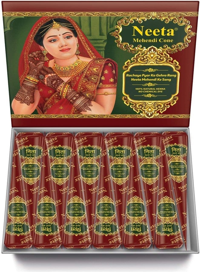 Neeta Mehendi Cones For Hand (12 Cones in a Box) Natural Mehndi For Hand Designing Reddish Brown Color Long Lasting Niddle Cones Natural Henna Cones For Festivals Marriage Women Men Hand Designing Without Chemical (Pack Of 2) - Image 3