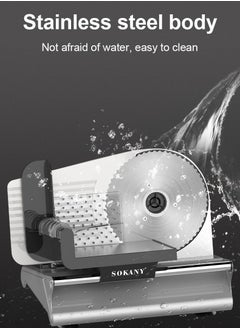 sokany Electric Slicer and Cutting Machine, Removable Stainless Steel Blade Pusher, Cheese Fruit Vegetable Bread Cutter Adjustable Knob for Thickness Food 500W SK-446 Silver  - Image 3