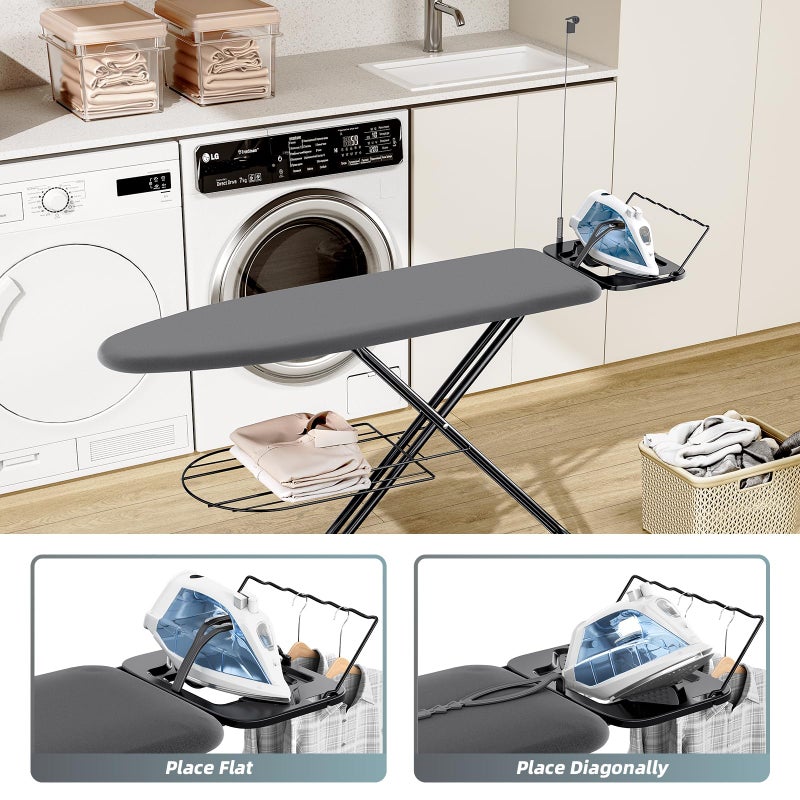 KINGBOARD Ironing Board, Compact Iron Board Full Size with Extra Thick Cover, 7 Adjustable Heights Stand with Hanger and Iron Rest, Large Heavy Duty Ironing Board with Storage Tray, 13x43 Black - Image 5