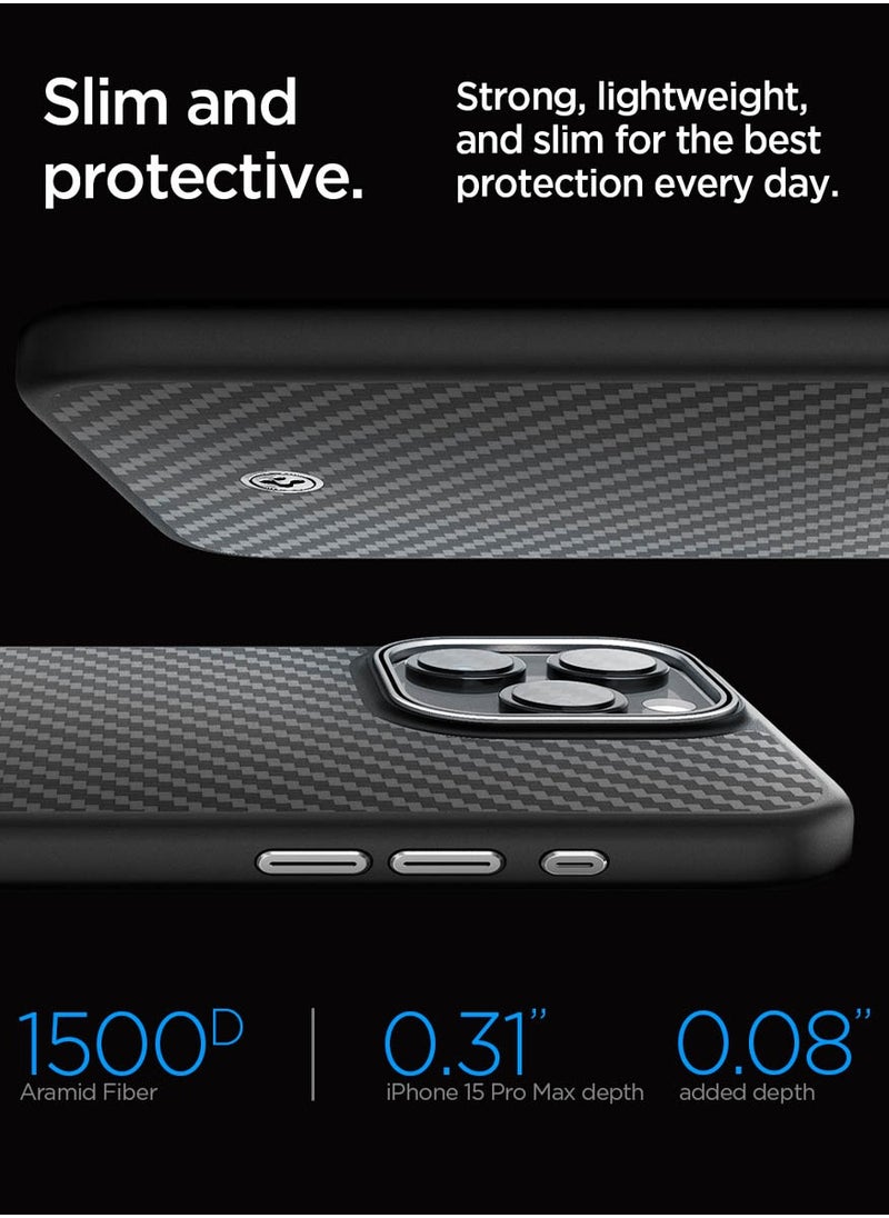 Spigen Enzo Aramid Fiber MagFit for iPhone 15 Pro Max Case Cover with MagSafe - Matte Black  - Image 4