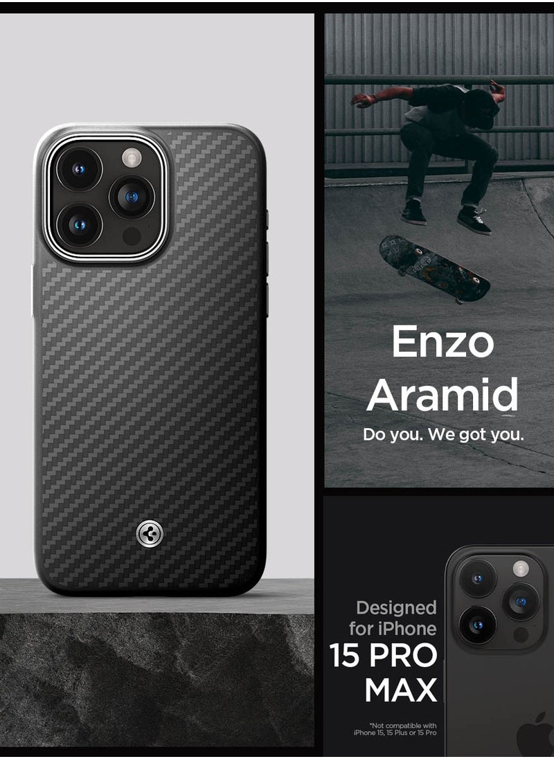 Spigen Enzo Aramid Fiber MagFit for iPhone 15 Pro Max Case Cover with MagSafe - Matte Black  - Image 2