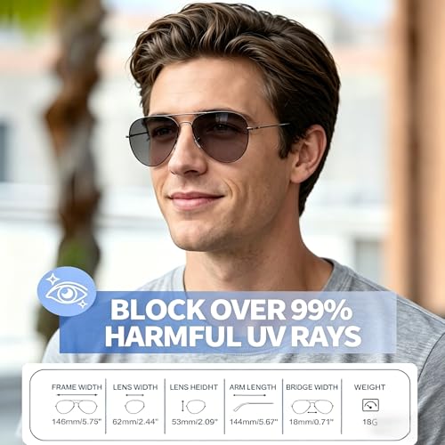 Joopin 3 Pack Photochromic Aviator Sunglasses Women Men Transition Blue Light Glasses Color Changing (Black + Gold + Silver) - Image 3