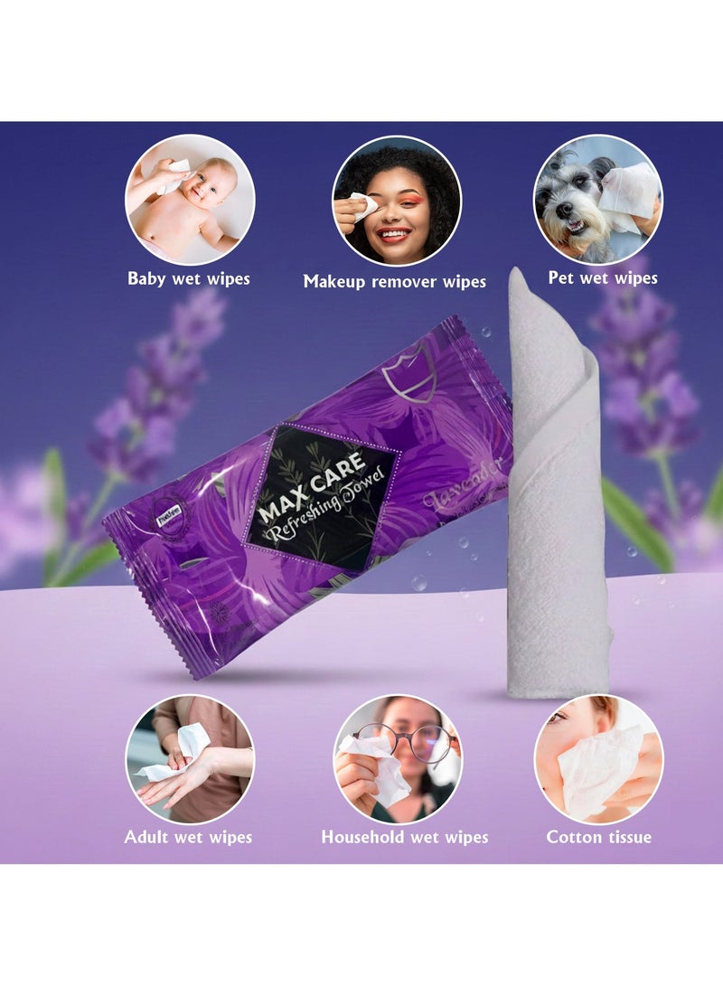 ماكس كير عبوة من 50 منشفة مبللة بالخزامى منعشة للجيم والصالون، منشفة تبريد، مناشف مبللة للاستخدام مرة واحدة، منشفة منعشة لإزالة المكياج. - Image 2