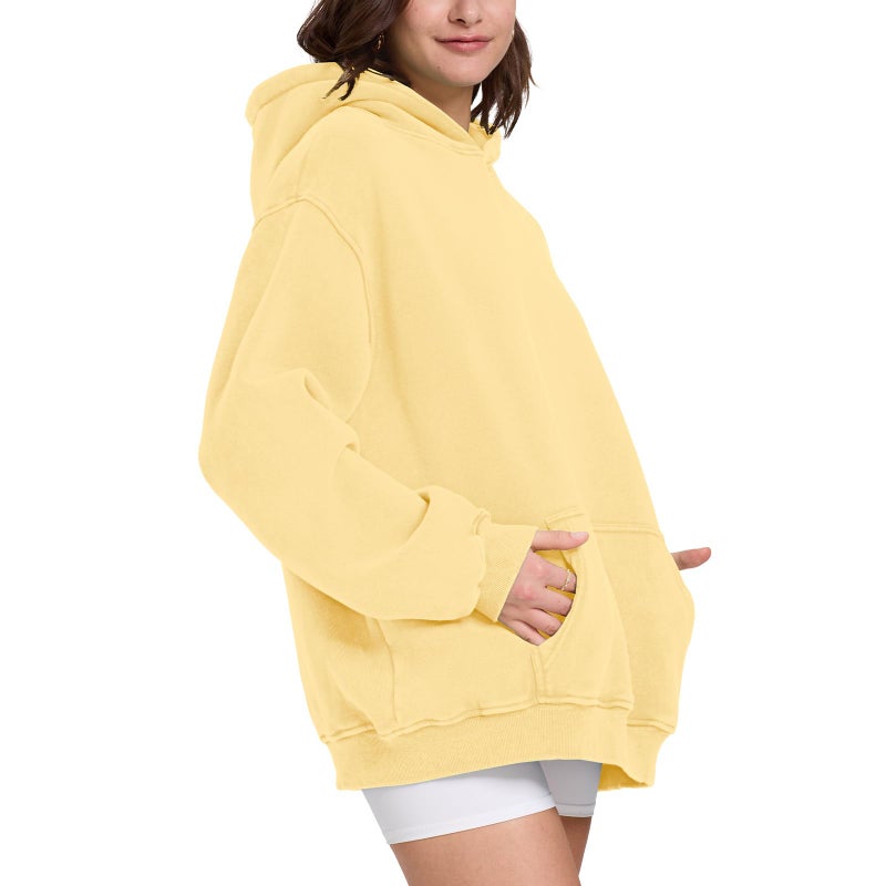 Dnzzs Acid Wash Hoodie for Womens Pullover Oversized Women's Fashion Butter Yellow Hoodies & Sweatshirts Vintage Sweatshirt Heavyweight - Image 3
