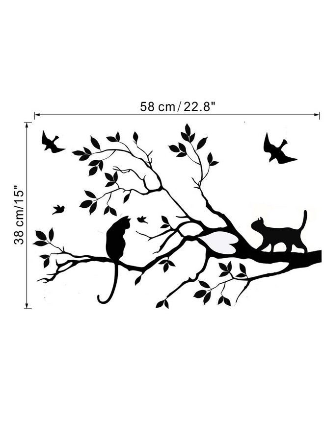 BIBITIME Black Cat On Tree Branch Wall Art Decal Flying Birds Vinyl Stickers For Nursery Classroom Children Bedroom Kids Room Decor Living Room Porch Home Art Mural - Image 3