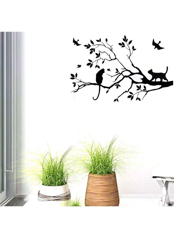 BIBITIME Black Cat On Tree Branch Wall Art Decal Flying Birds Vinyl Stickers For Nursery Classroom Children Bedroom Kids Room Decor Living Room Porch Home Art Mural - Image 5