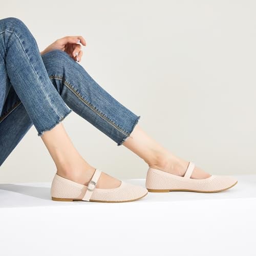 BABUDOG Mesh Ballet Flats for WomenWomens Mary Jane Flats with Buckle StrapBlack Nude Foldable Flats Shoes for WomenComfortable Dress ShoesNudeUS10 - Image 3