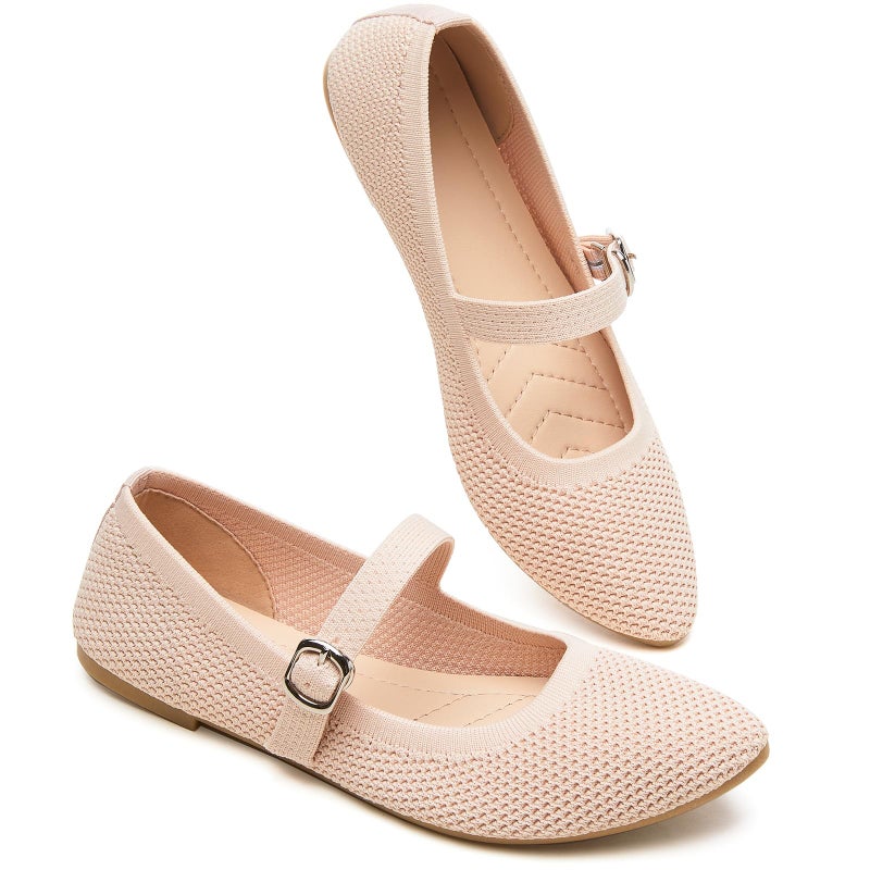 BABUDOG Mesh Ballet Flats for WomenWomens Mary Jane Flats with Buckle StrapBlack Nude Foldable Flats Shoes for WomenComfortable Dress ShoesNudeUS10 - Image 2