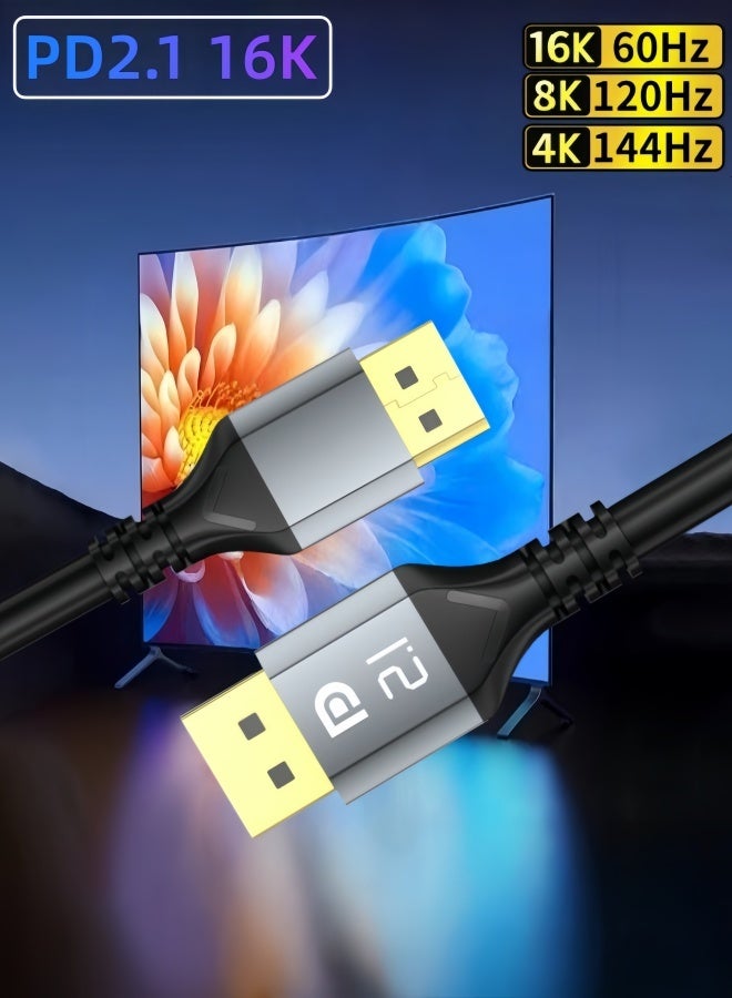 الصفحة الرئيسية كابل DisplayPort 16K، بطول 3 أمتار، إصدار DP 2.1 مع معدل نقل 77.4 جيجابت في الثانية، يدعم 8K@120Hz/4K@240Hz. كابل مضفر من النايلون، متوافق مع شاشات الألعاب وبطاقات الرسومات المتطورة وأجهزة الكمبيوتر المكتبية والمحمولة. - Image 1
