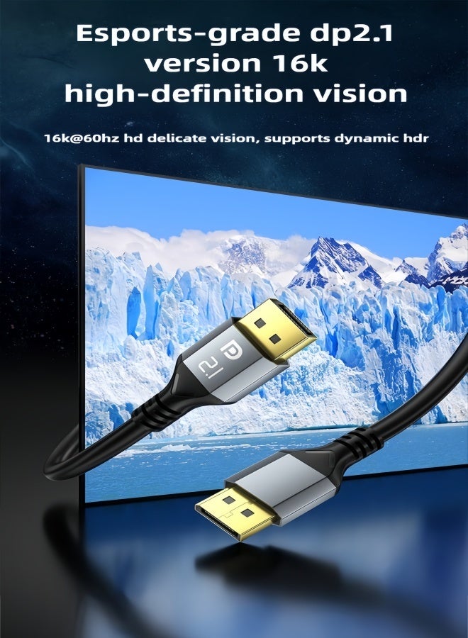 الصفحة الرئيسية كابل DisplayPort 16K، بطول 3 أمتار، إصدار DP 2.1 مع معدل نقل 77.4 جيجابت في الثانية، يدعم 8K@120Hz/4K@240Hz. كابل مضفر من النايلون، متوافق مع شاشات الألعاب وبطاقات الرسومات المتطورة وأجهزة الكمبيوتر المكتبية والمحمولة. - Image 2