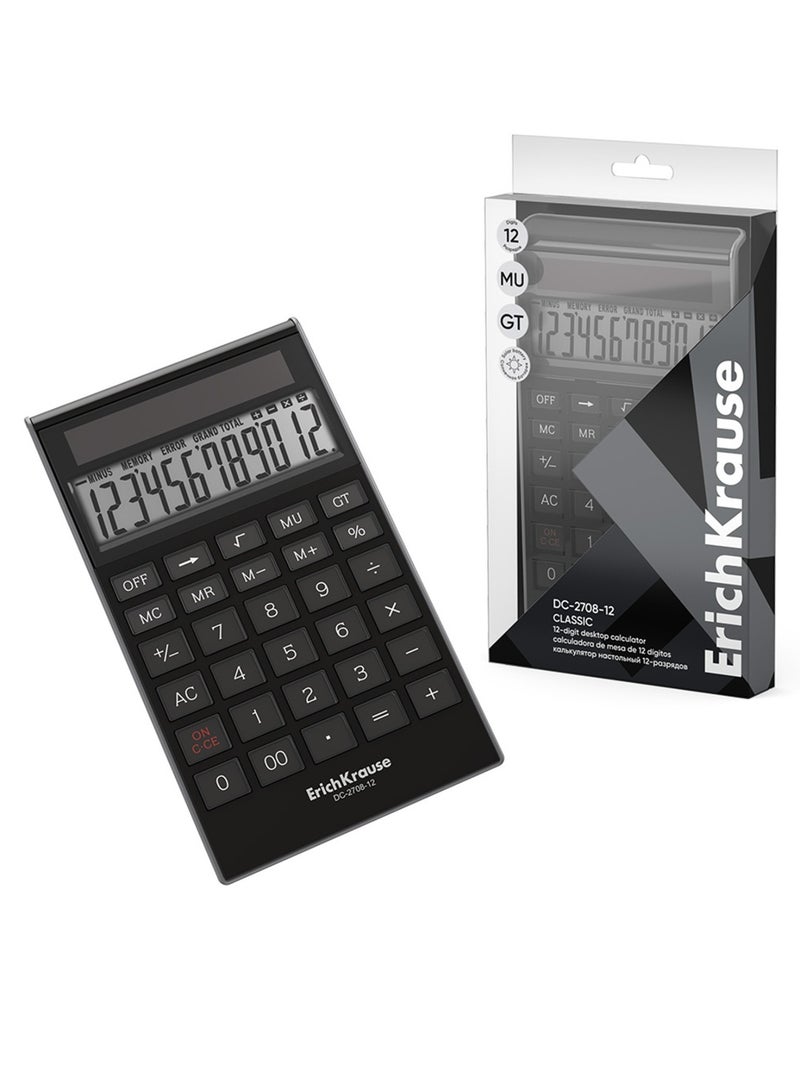 ErichKrause Classic Desktop Calculator With 12 Digit Display And Dual Power Black Body - Image 2