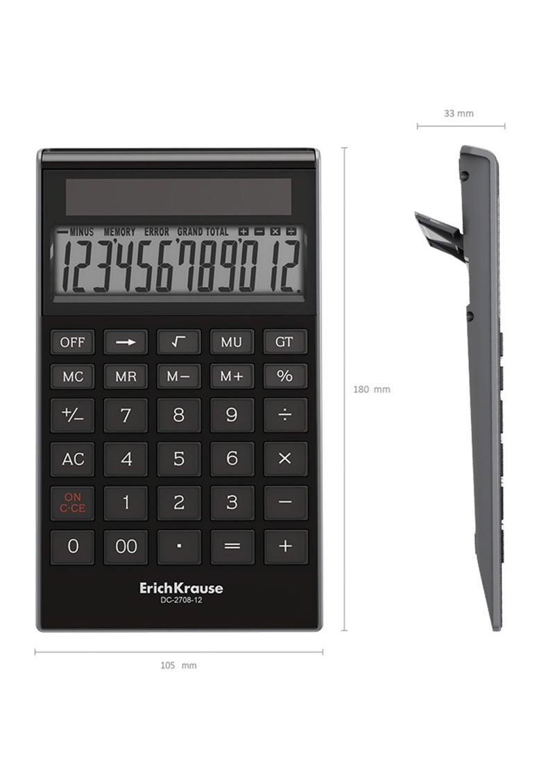 ErichKrause Classic Desktop Calculator With 12 Digit Display And Dual Power Black Body - Image 4